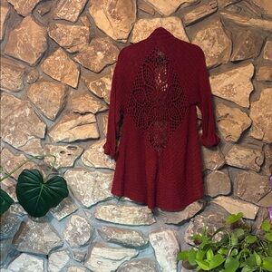 Gorgeous 3/4 length sleeve red crochet back cardigan